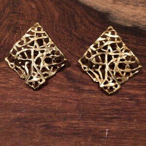 Wavy Diamond Filigree Gold Tone Earrings